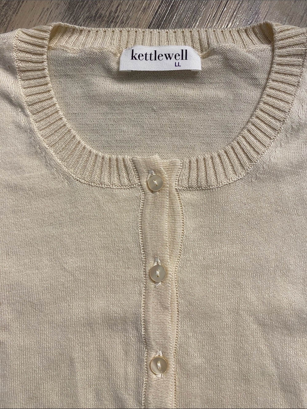 Kettlewell Fine Gauge Lightweight Crew Cotton Neutral Cardigan Cream Size 12